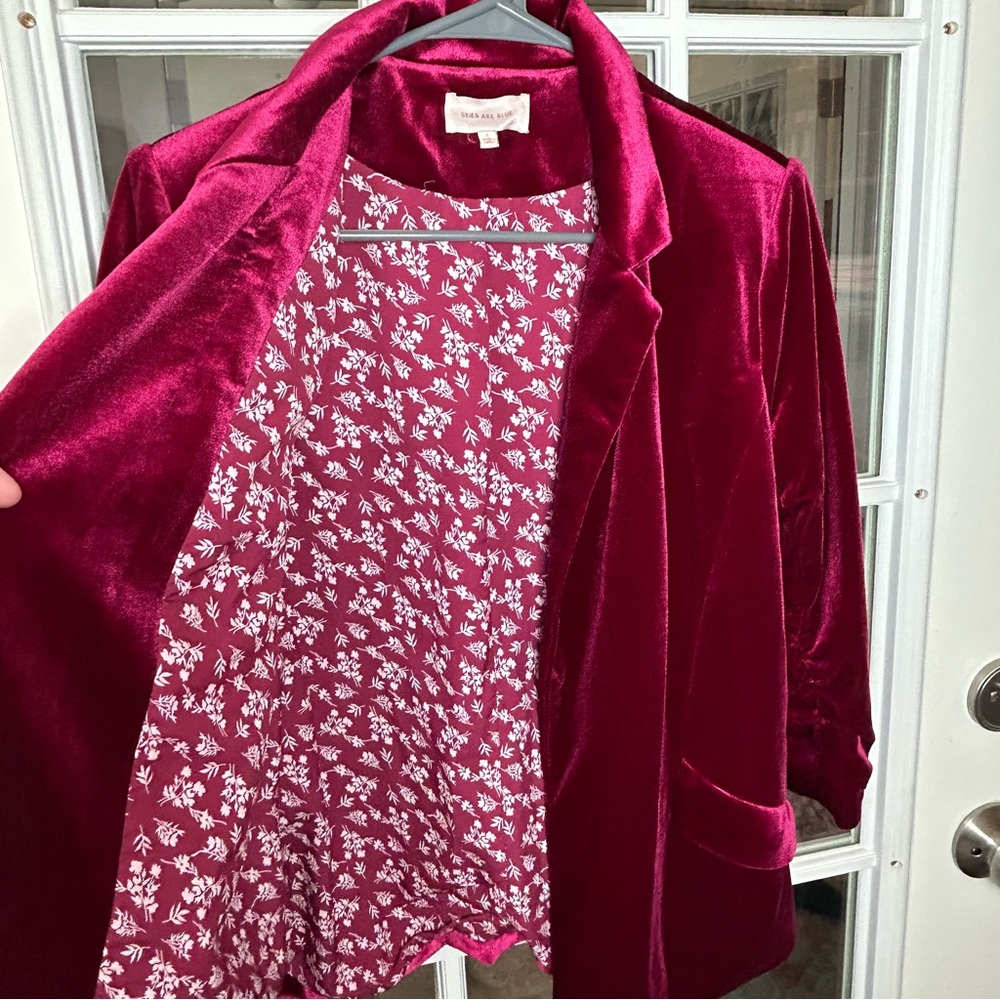 Skies Are Blue Deep Red Velvet Blazer - Picture 5 of 12